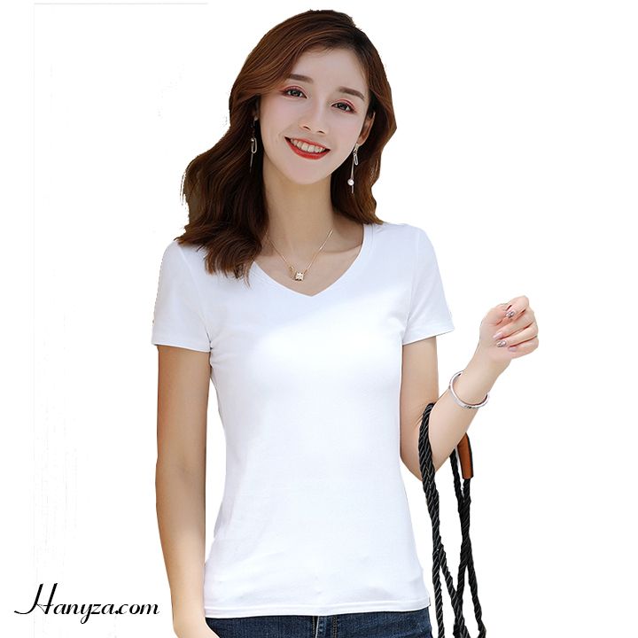 Áo thun nữ trơn cổ tròn ngắn tay