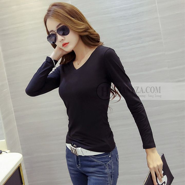 Áo thun trơn dài tay nữ cổ tròn
