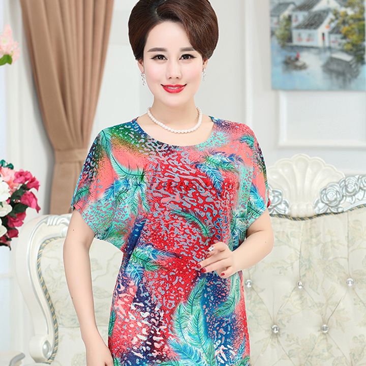 Áo phông ngắn tay nữ trung niên phối hoa