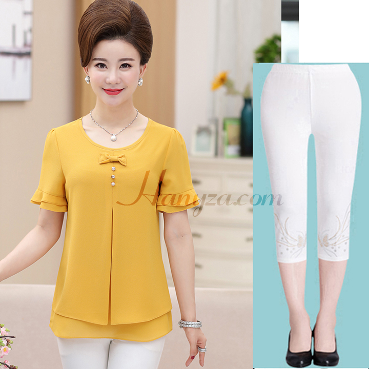 Bộ quần áo trung niên 2 tầng đính nơ