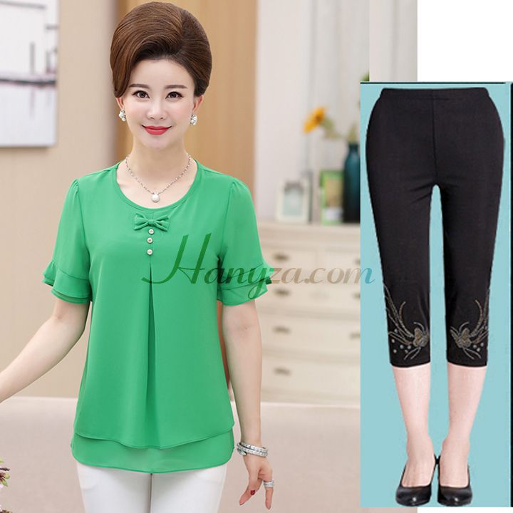 Bộ quần áo trung niên 2 tầng đính nơ