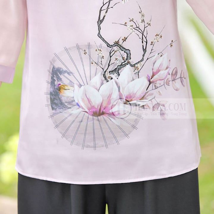 Áo sơ mi nữ trung niên tay lỡ in họa tiết