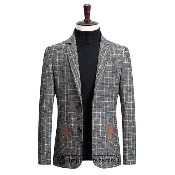 Áo Blazer nam kẻ caro 2 khuy túi ngang