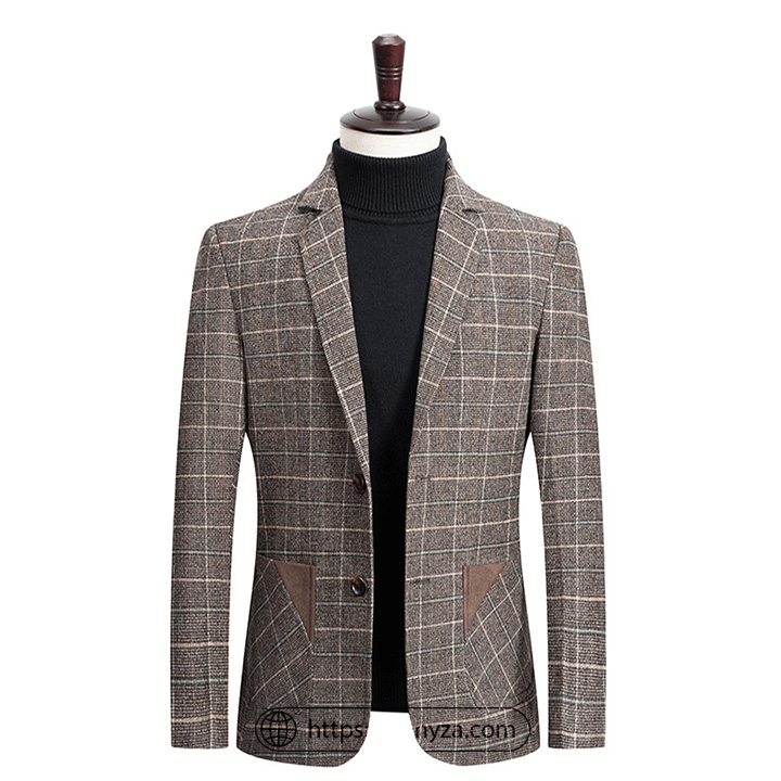 Áo Blazer nam kẻ caro 2 khuy túi ngang