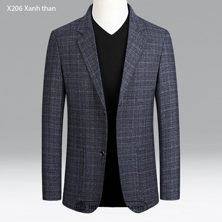 Áo blazer nam cổ vest kẻ caro phong cách Châu Âu