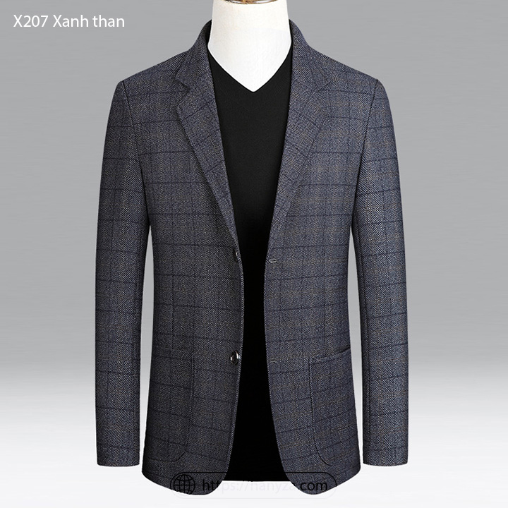 Áo blazer nam cổ vest kẻ caro phong cách Châu Âu