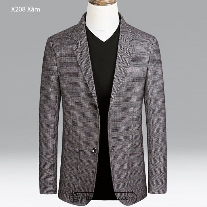 Áo blazer nam cổ vest kẻ caro phong cách Châu Âu