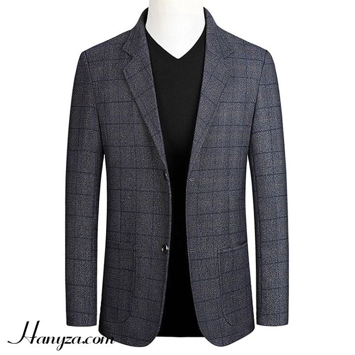 Áo blazer nam cổ vest kẻ caro phong cách Châu Âu