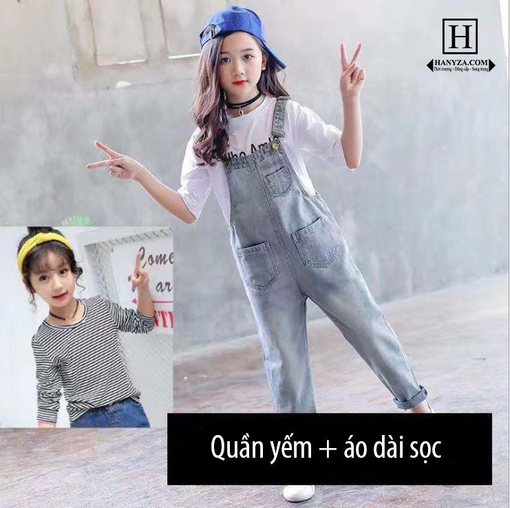 Bộ quần yếm bé gái phối 3 túi ngang