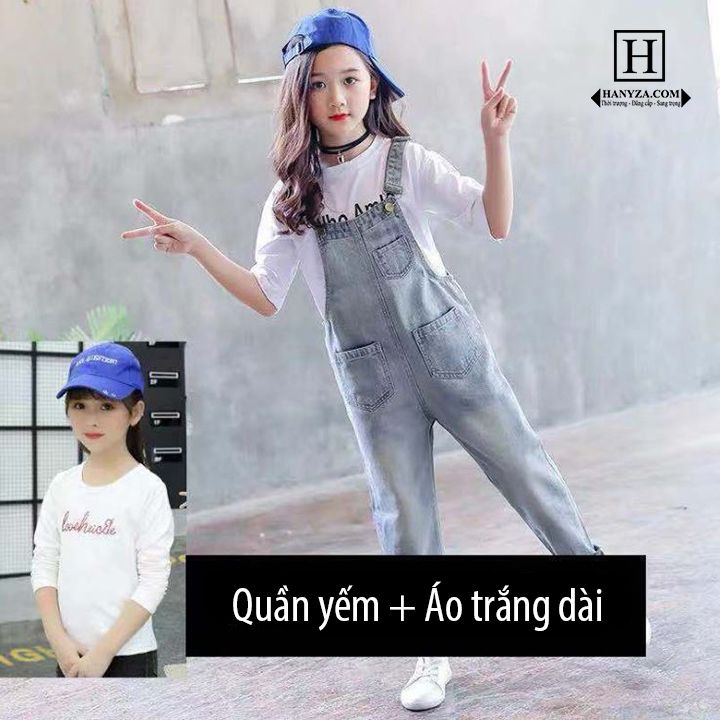 Bộ quần yếm bé gái phối 3 túi ngang