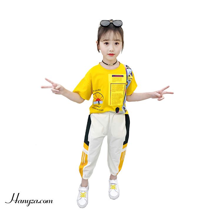Bộ quần áo thể thao bé gái phối màu năng động
