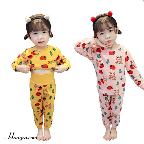 Bộ thun bé gái eo cao giữ ấm bụng bé 1-6 tuổi