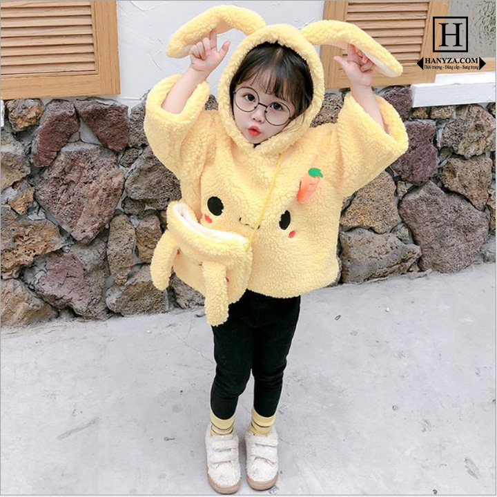 Áo khoác bé gái Pikachu bề mặt phủ lông nhung
