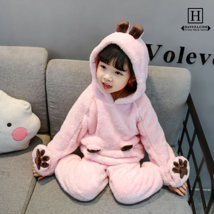 Bộ quần áo nỉ hình gấu đáng yêu cho bé gái