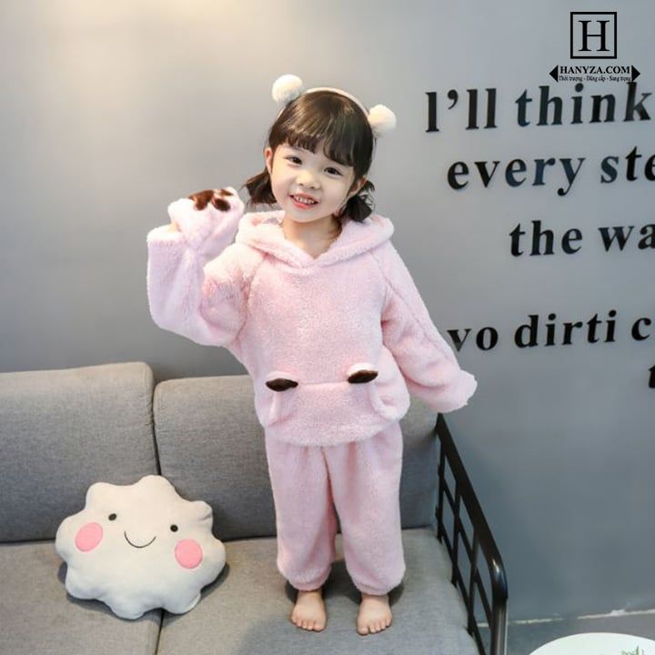 Bộ quần áo nỉ hình gấu đáng yêu cho bé gái