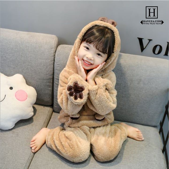 Bộ quần áo nỉ hình gấu đáng yêu cho bé gái