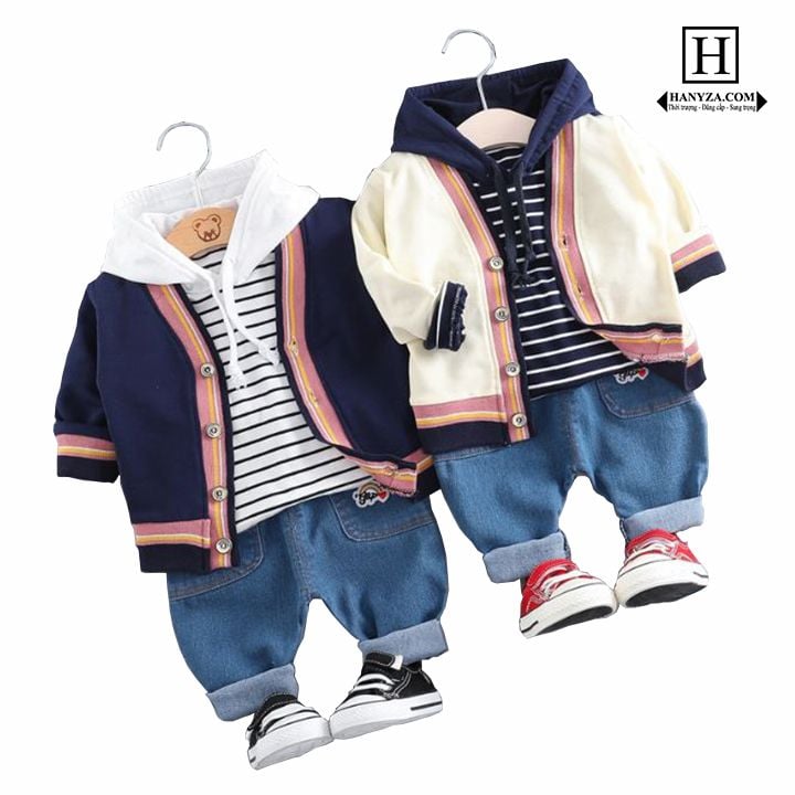 Bộ quần áo trẻ em 3 mảnh phối áo cardigan cho bé từ 1-3 tuổi