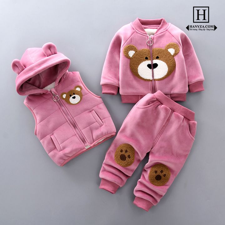 Bộ gấu 3 mảnh cho bé trai và gái từ 1-3 tuổi