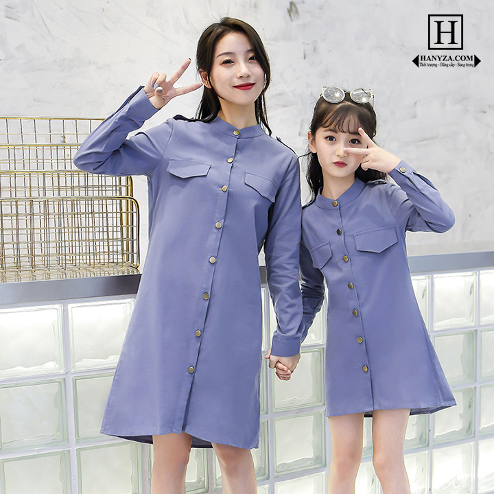 Váy đôi sơ mi dài tay 2 mảnh mẹ và bé