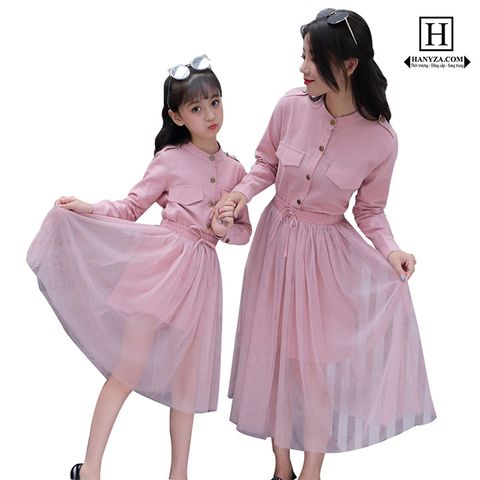 Váy đôi sơ mi dài tay 2 mảnh mẹ và bé