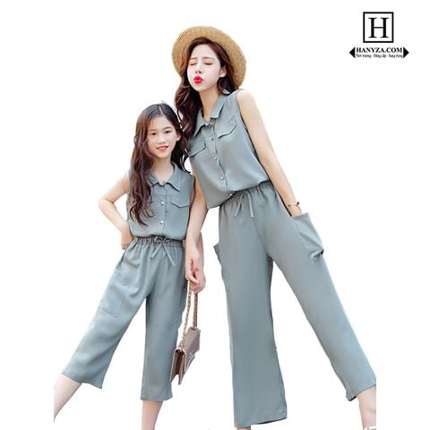 Bộ đôi 2 mảnh sát nách quần ống rộng mẹ và bé