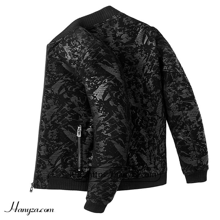 Áo khoác nam da cừu cổ trụ họa tiết nổi