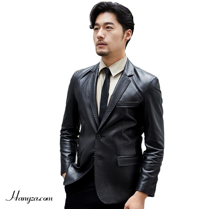 Áo blazer nam da cừu hai khuy cao cấp