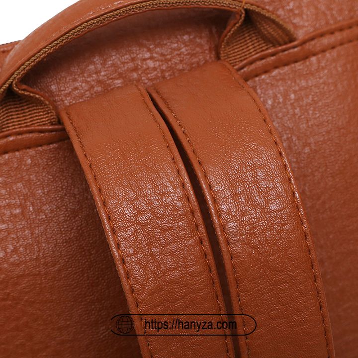 Balo nữ da PU gắn móc quả bông kiểu dáng retro