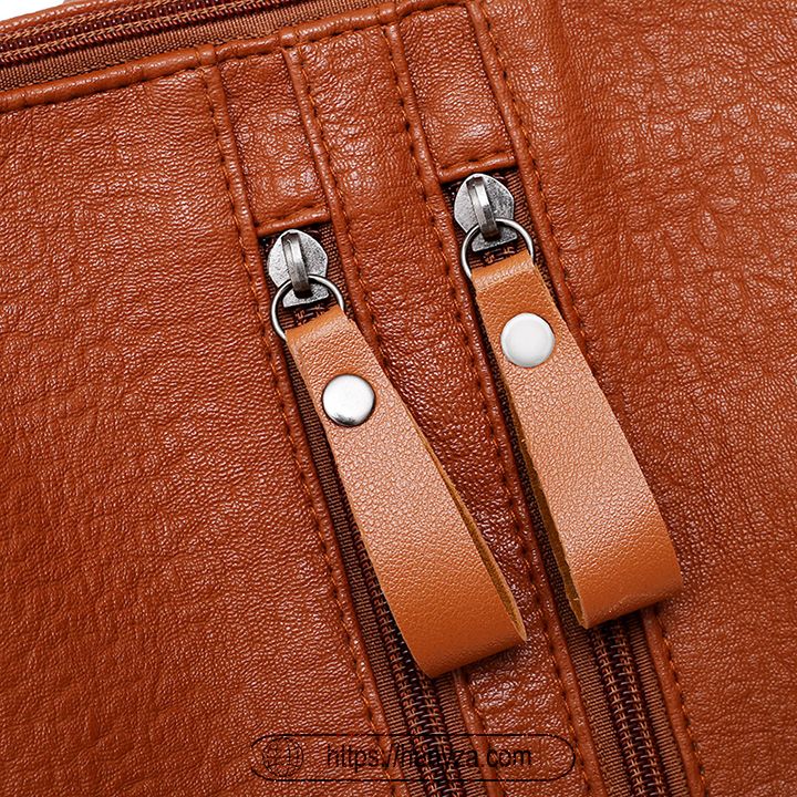 Balo nữ da PU gắn móc quả bông kiểu dáng retro