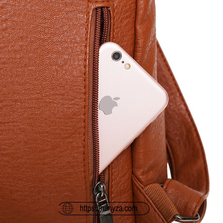 Balo nữ da PU gắn móc quả bông kiểu dáng retro