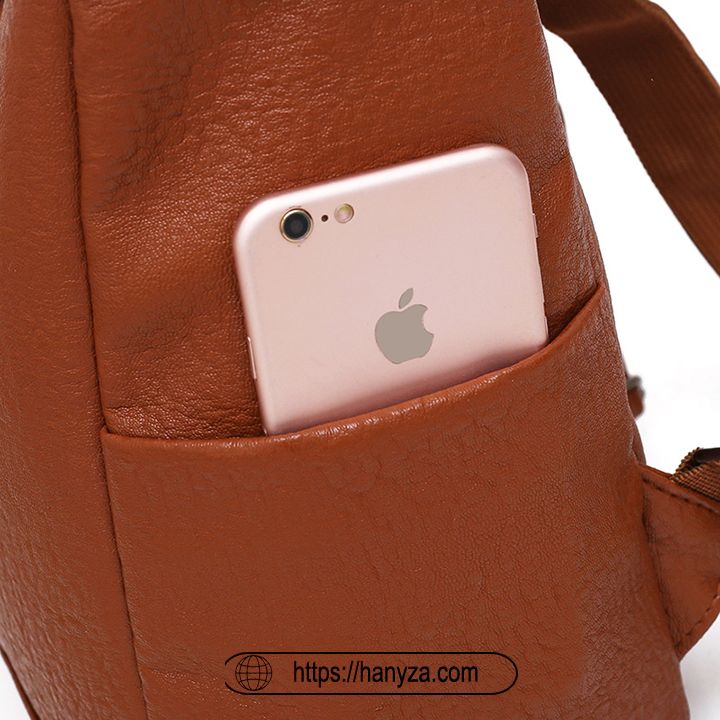 Balo nữ da PU gắn móc quả bông kiểu dáng retro