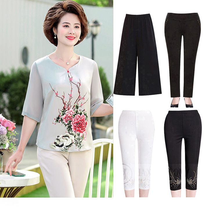 Bộ trung niên nữ tay lỡ in hoa mẫu đơn