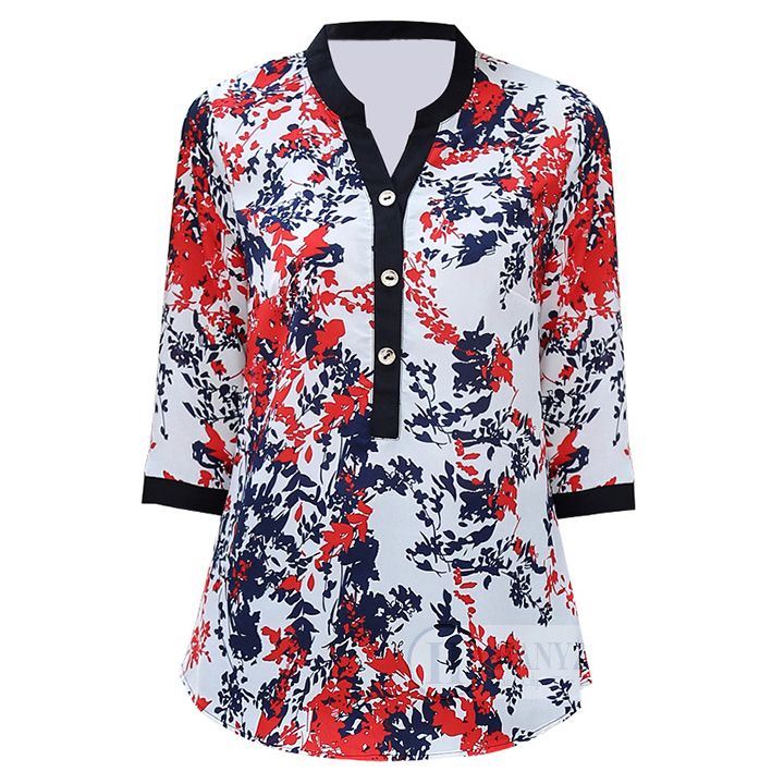Bộ Trung niên nữ cổ tàu tay lỡ in hoa lá