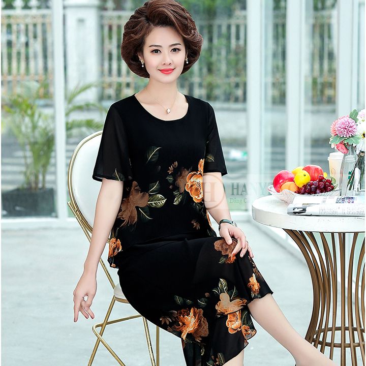 Bộ quần áo voan ống rộng giả váy in hoa