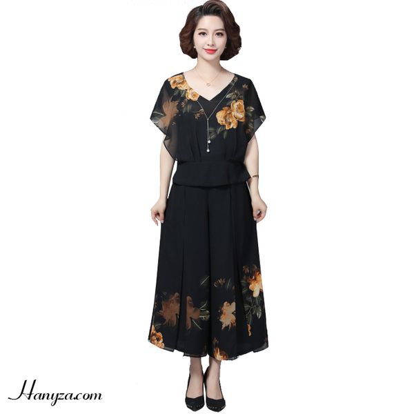 Bộ voan 2 lớp quần ống rộng tay cánh tiên in hoa