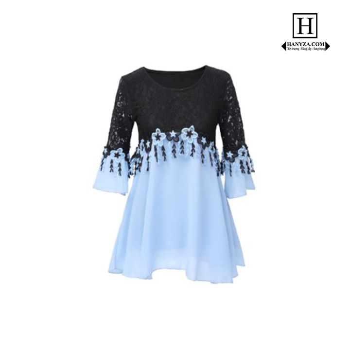 Bộ trung niên nữ phối ren hoa tay lỡ