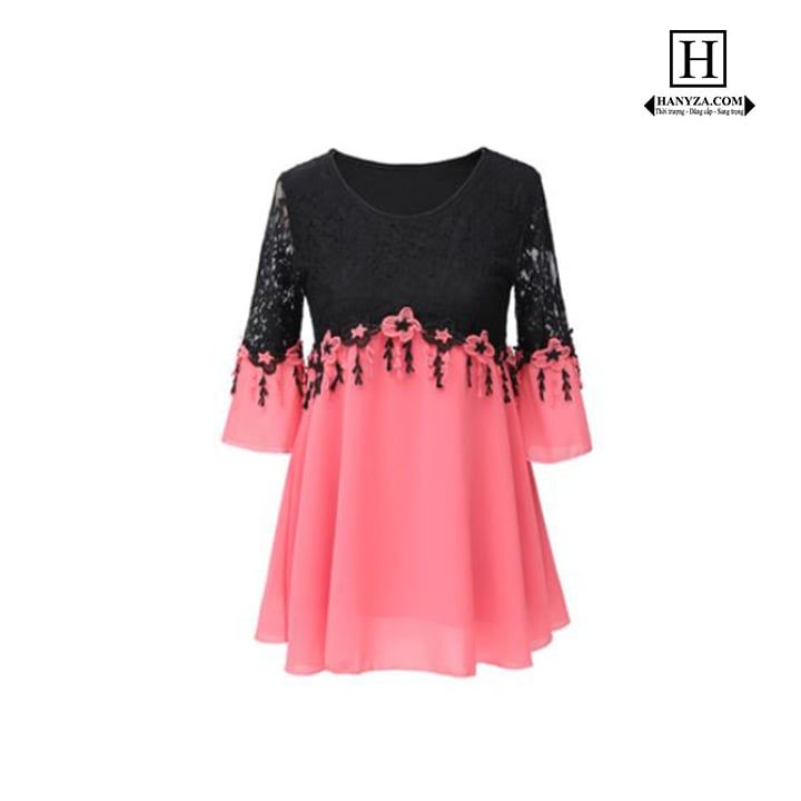 Bộ trung niên nữ phối ren hoa tay lỡ