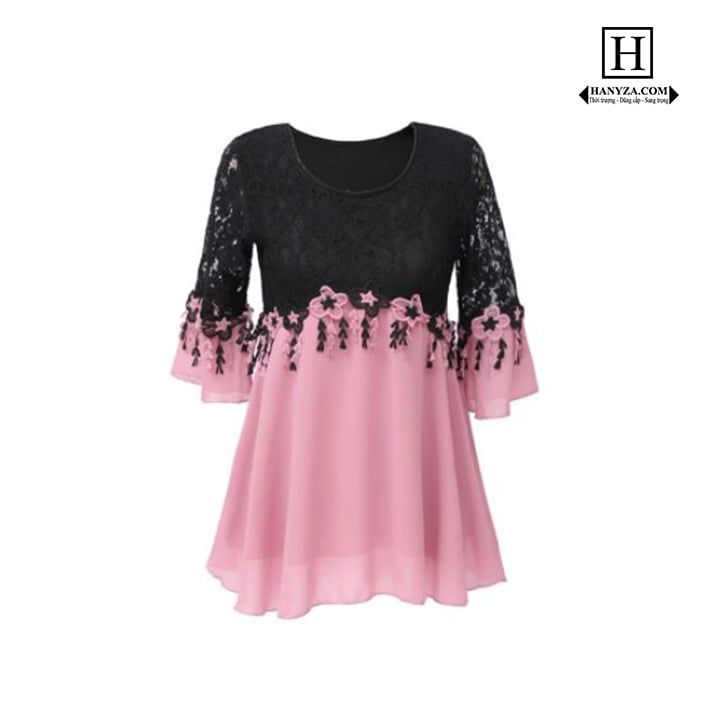 Bộ trung niên nữ phối ren hoa tay lỡ