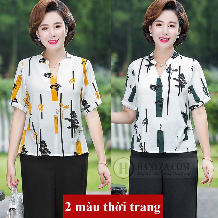 Bộ trung niên nữ 2 mảnh phối họa tiết