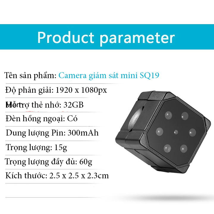 Camera giám sát mini SQ19 hỗ trợ hồng ngoại HD 1080P