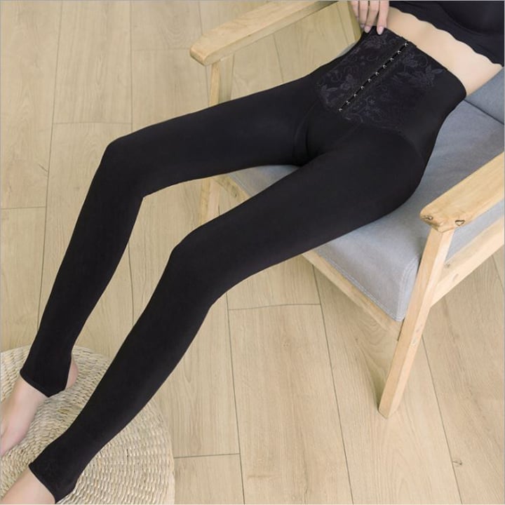 Quần legging nữ lót nhung cạp cao phối nịt bụng