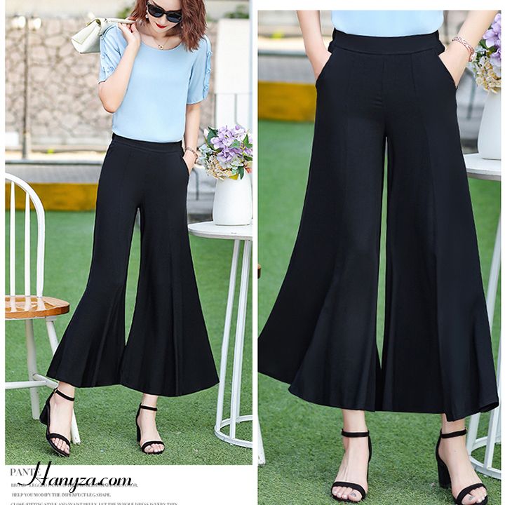 Quần nữ trung niên ống rộng eo cao phối họa tiết