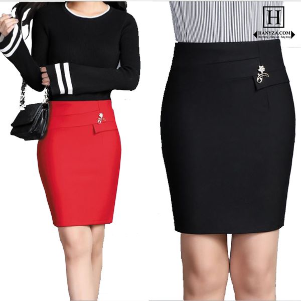 Váy nữ công sở phối túi giả cài hoa