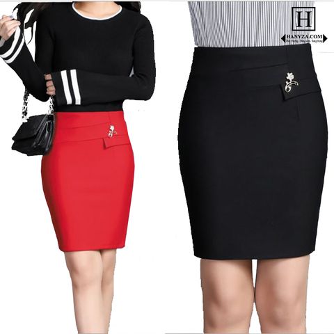 Váy nữ công sở phối túi giả cài hoa