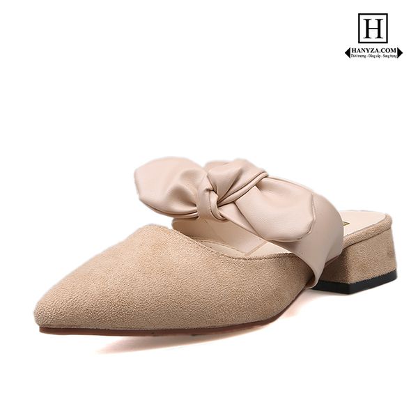 Dép lười nữ da lộn phối nơ