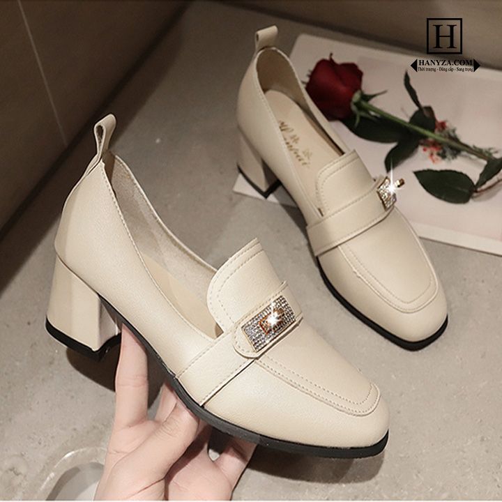 Giày lười nữ đế cao khóa đính đá - Hanyza