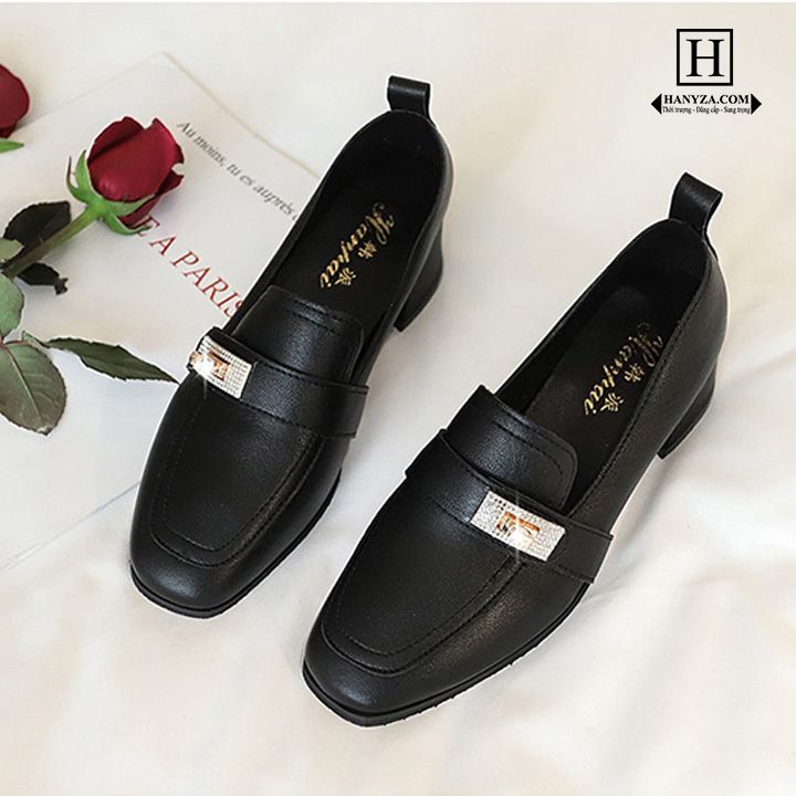 Giày lười nữ đế cao khóa đính đá