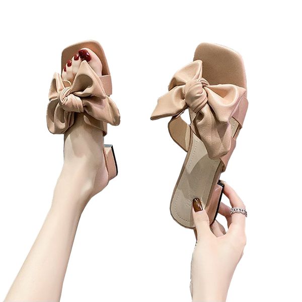 Dép nữ mũi vuông phối nơ bản to