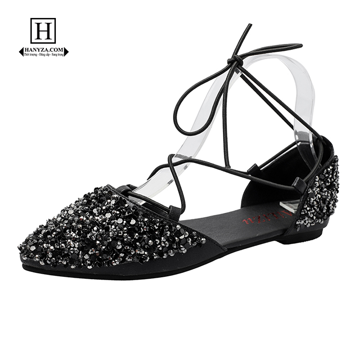 Sandal nữ đế bệt quai chéo mũi nhọn