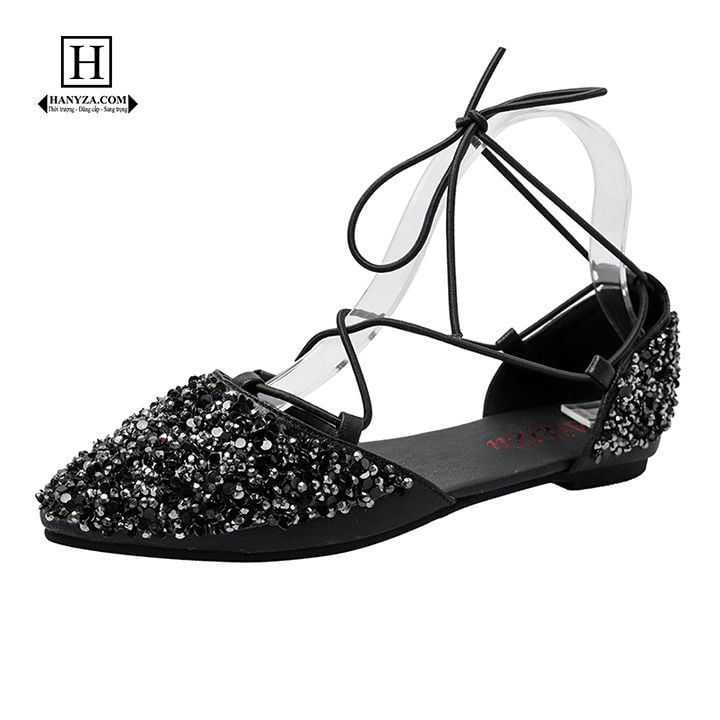 Sandal nữ đế bệt quai chéo mũi nhọn